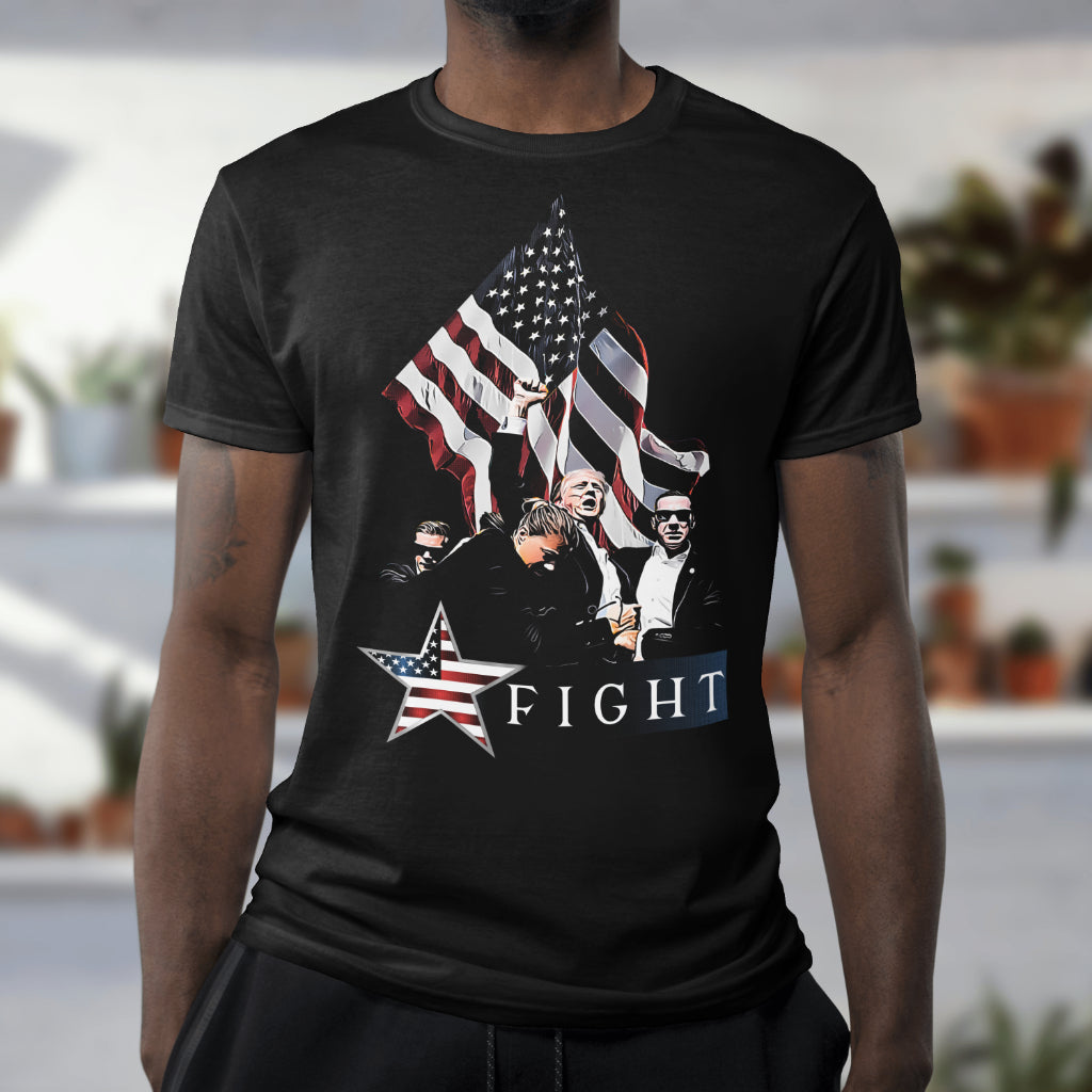 Donald Trump Fight American Patriotic Crew Neck T-Shirt